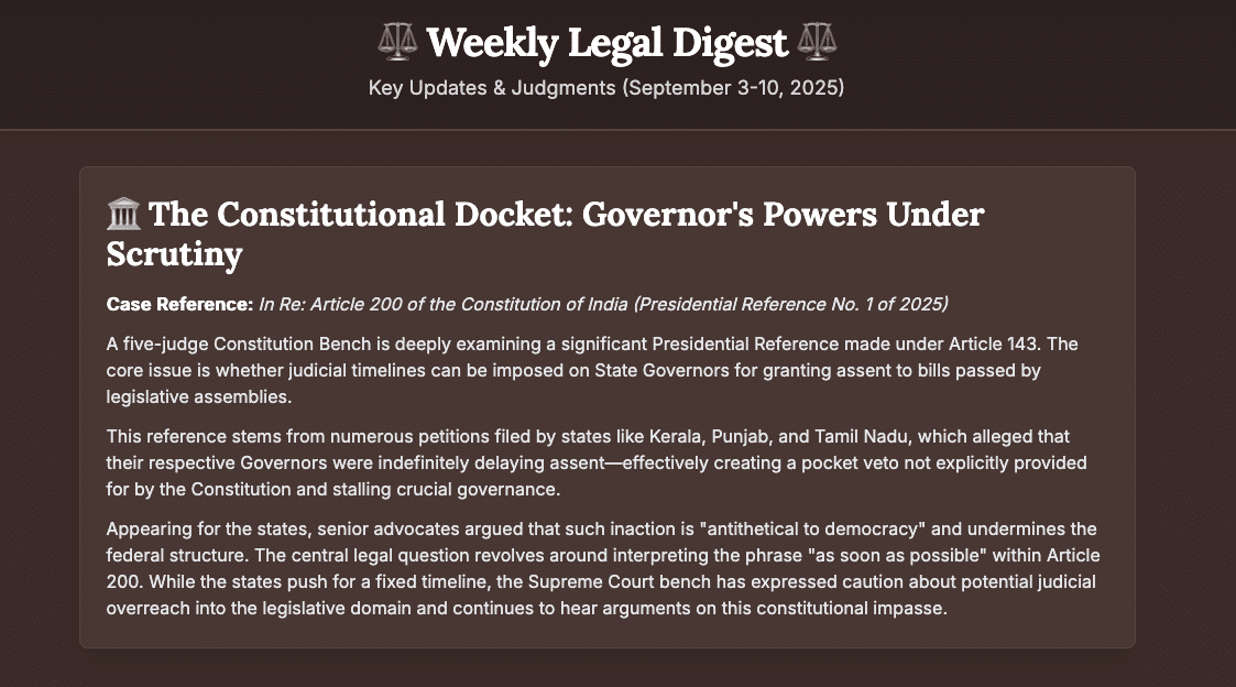 LegalNewsIndianLawSupremeCourtOfIndiaHighCourtWeeklyRoundupLawUpdateConstitutionalLawAdvocateLawStudentsLegalDigestPatrasLawChambersKnowYourLawLegalInsights