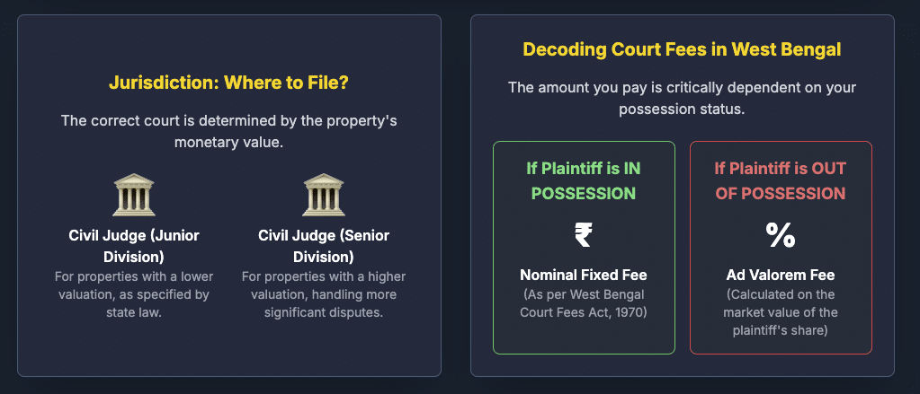 partition suit west bengal property law india how to file partition suit kolkata property lawyer civil procedure code partition act 1893 west bengal court fees family property division landmark judgments partition legal advice kolkata