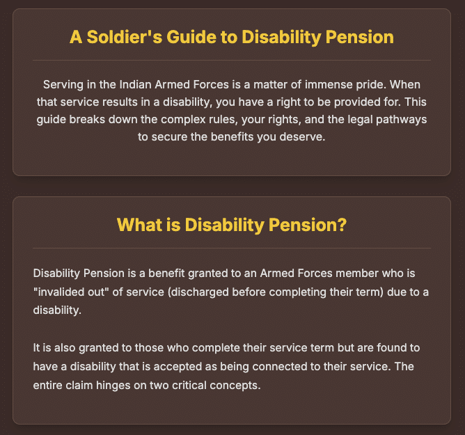 Denied disability pension Our expert guide covers eligibility 20+ landmark judgments and how the Armed Forces Tribunal AFT can help Contact Patra's Law Chambers.