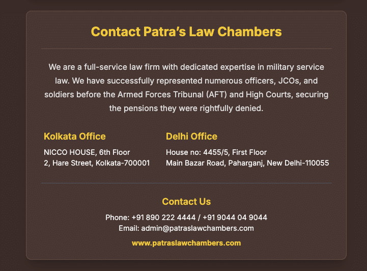 Denied disability pension Our expert guide covers eligibility 20+ landmark judgments and how the Armed Forces Tribunal AFT can help Contact Patra's Law Chambers.