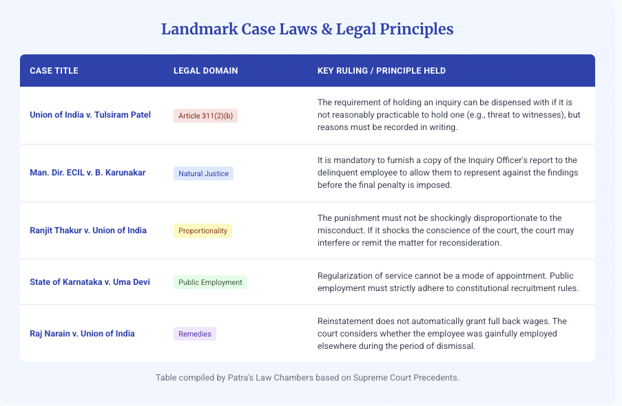 Screenshot 20251210 at 125909 AM Patras Law Chamber Disciplinary Proceeding India Service Law Lawyer Kolkata Article 311 Constitution Departmental Inquiry Procedure Government Employee Rights Central Administrative Tribunal CAT Wrongful Termination Remedy Charge Sheet Reply Legal Suspension Rules India CCS CCA Rules Major Penalty Service Law Natural Justice Service Matters Illegal Dismissal Challenge Administrative Tribunal Delhi Subsistence Allowance Rules Show Cause Notice Defense Reinstatement and Back Wages Civil Services Discipline Rules Judicial Review Service Law Inquiry Officer Powers