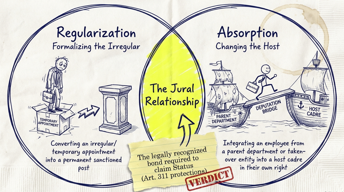 Law of Regularization and Absorption in Government Service