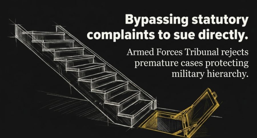 Illustration of a staircase beside an open trapdoor, captioned Bypassing statutory complaints to sue directly — tribunals reject premature cases