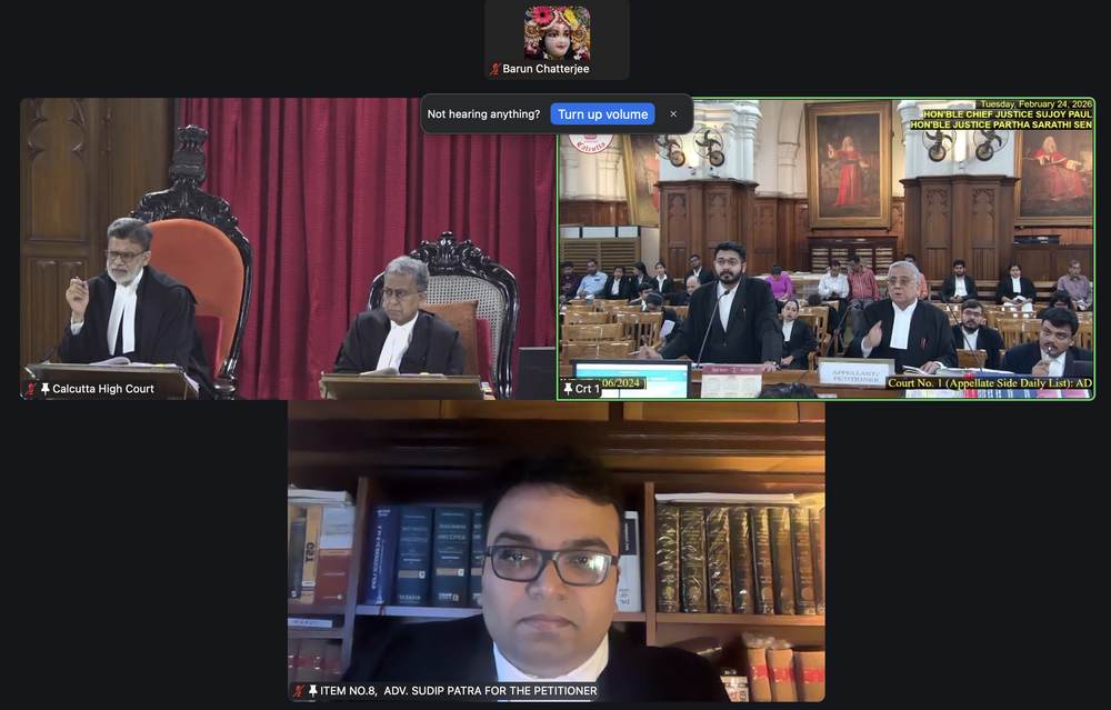 Advocate Sudip Patra appearing before the Calcutta High Court: Court No. 1 — Division Bench of Hon'ble Chief Justice Sujoy Paul and Hon'ble Justice Partha Sarathi Sen. Adv. Sudip Patra for the Petitioner.