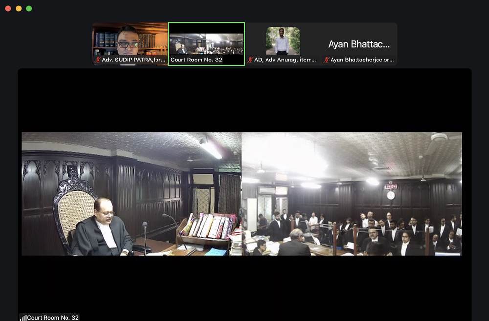 Advocate Sudip Patra appearing before the Calcutta High Court: Court Room No. 32, Calcutta High Court — Adv. Sudip Patra appearing through the Court's video-conferencing link.