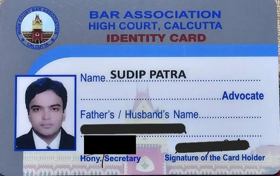 Calcutta High Court Bar Association identity card of Sudip Patra, Advocate