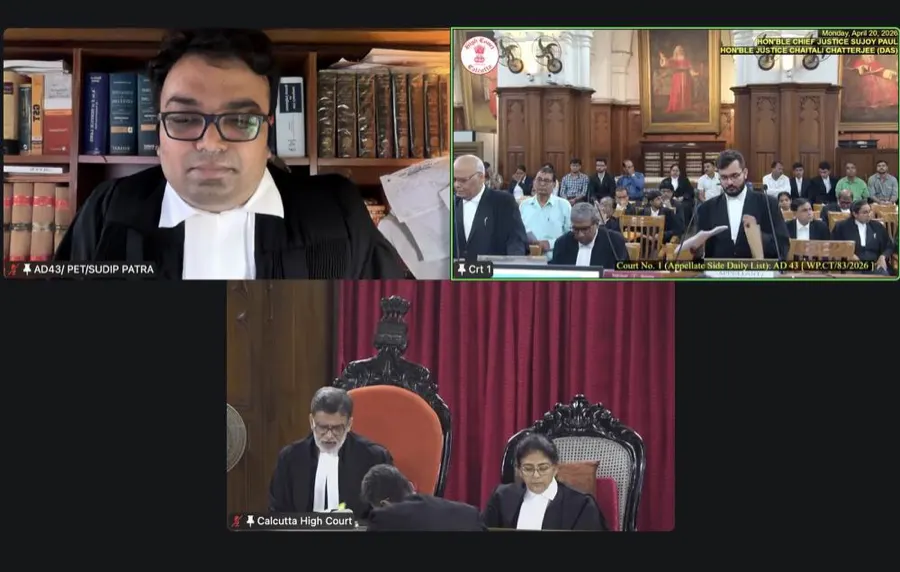 Division Bench of the Calcutta High Court in Court No. 1 with Advocate Sudip Patra appearing, April 2026
