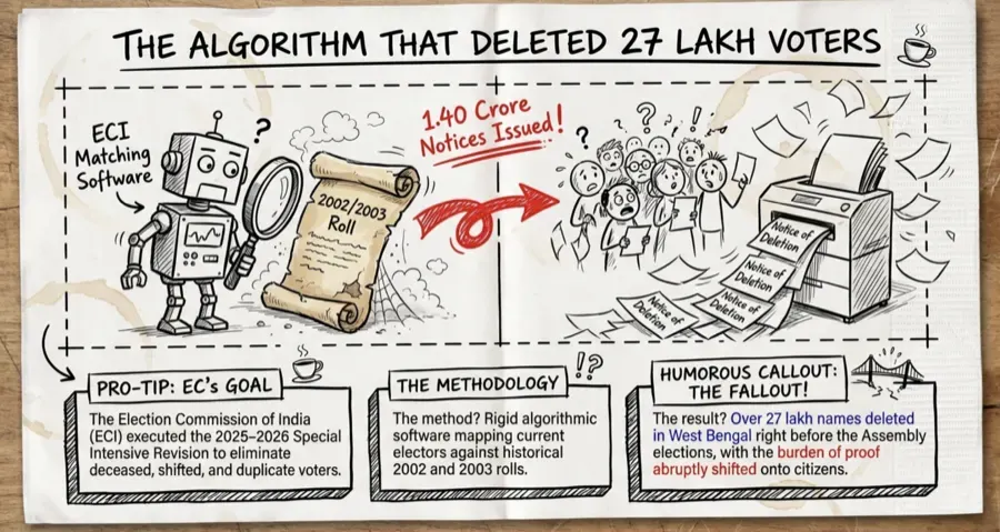 Illustration of the ECI matching software that led to large-scale voter deletions in the West Bengal SIR