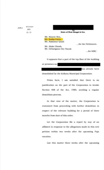 High Court order on demolition of a building and an affidavit-in-opposition, party names hidden